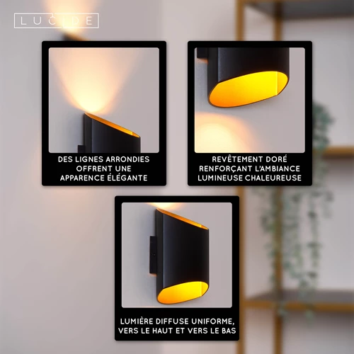 Lucide DILETTA - Applique murale - 1xG9 - Noir - USP